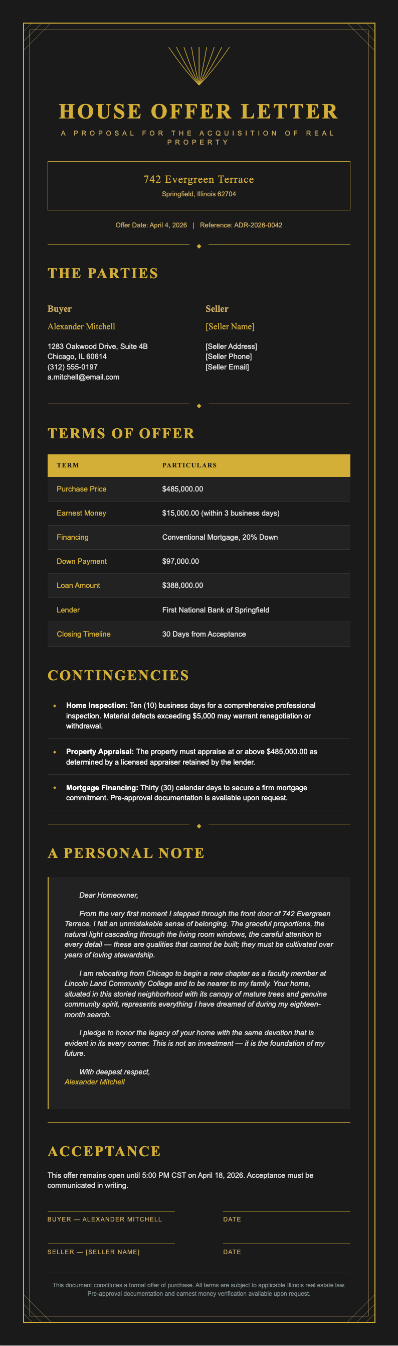 Art Deco modern house offer letter